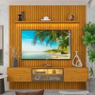 Estante para TV e Home Theater Ripado para TV até 84 Polegadas com LED 100% MDF 228,8cmx250cm Ripada 3 Portas com Led Nobre Luminare