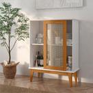 Estante Retrô Ethan 1 Porta Palha Sintética Branco Madeira