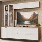 Estante Sala De Estar Com Rack + Cristaleira 230cm Vik Madesa 01 Rustic-branco