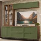 Estante Sala De Estar Com Rack + Cristaleira 230cm Vik Madesa 02 Rustic-verde