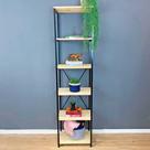 Estante Style de Ferro e Madeira Slim 6 Prateleiras Industrial Natural e Preto