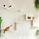 Estanterías de Pared para Gatos FUKUMARU Juego de 5 Piezas de Madera con Hamaca Beige