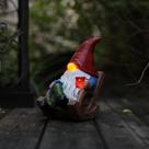 Estátua ao ar livre de gnomos de jardim solar com luzes solares de 18 cm