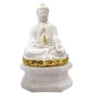 Estátua Buda Resina Branca com Dourado (28cm) - Luxo