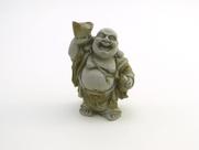 Estátua Buda Rindo com Balde cor Cimento Resina 10 cm