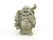 Estátua Buda Rindo com Saco cor Cimento Resina 9 cm