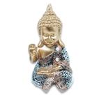 Estátua Buda Tibetano Acenando Estatueta 10 cm Dourado Azul