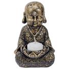 Estátua de Buda Monge Tibetano Castiçal Porta Vela Dourado