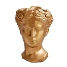 Estátua de cabeça de deusa grega em resina dourada em vaso de flores 14x16x21cm