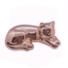 Estátua de Gato Espelhado Rose Cerâmica Deitadinho 5 cm