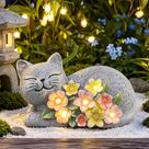 Estátua de Gato Solar para Jardim LEAESMHR em Resina para Área Externa com Luz Estátua de Gato Solar para Jardim LEAESMHR em Resina para Área Externa com Luz