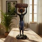 Estátua Decorativa Homem Africano Cesto De Frutas Café 39cm Azul Estátua Decorativa Homem Africano Cesto De Frutas Café 39cm Azul