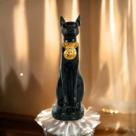 Estátua Deusa Bastet Preta com Colar Dourado 16cm em Resina
