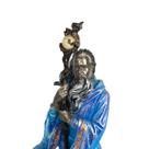 Estátua do Mago Merlin Azul com Cajado - Magia e Sabedoria 28cm