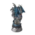 Estátua Dragão Medieval 30cm resina bola luz led decoração