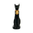 Estátua Gato Egípcio Bastet Preto com Detalhes Dourados 16cm