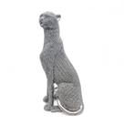Estátua Leopardo Prata Brilhante Sentado Detalhado 23 cm Estátua Leopardo Prata Brilhante Sentado Detalhado 23 cm
