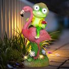 Estátua Solar para Jardim ZFNN Sapo e Flamingo com LED à Prova dÁgua