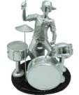 Estatueta Baterista Prata Decoração Escultura Em Resina 20cm