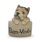 Estatueta Cachorrinho Yorkshire Plaquinha Bem-Vindo 7 cm
