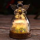 Estatueta de anjo de rosa real preservada em vidro com luz LED