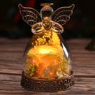 Estatueta de anjo de rosa real preservada em vidro com luz LED