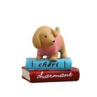 Estatueta de cachorro de resina fofa em livros coloridos para jardim Estatueta de cachorro de resina fofa em livros coloridos para jardim