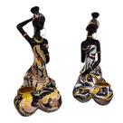 Estatueta de escultura em estilo étnico africano, 2 peças de resina de 16 cm
