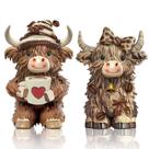 Estatueta de resina com decoração de 2 unidades com tema de café Highland Cow