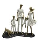 Estatueta Família 2 Filhos E Cachorro Resina Decorativa