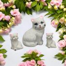 Estatueta Familia de Gato em Miniatura de Ceramica 3 peças