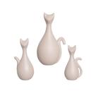 Estatueta Família de Gatos em Cerâmica Decorativo Home Capuccino Fosco