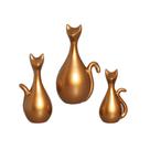 Estatueta Família de Gatos em Cerâmica Decorativo Home Dourado