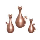 Estatueta Família de Gatos em Cerâmica Decorativo Home Rose Gold