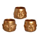 Estatueta Trio de Buda em Cerâmica Decorativo Home Dourado