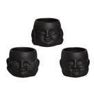 Estatueta Trio de Buda em Cerâmica Decorativo Home Preto Fosco