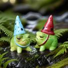 Estatuetas de sapo de resina encantador com chapéus para jardim de fadas