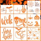 Estênceis de capacho de Halloween zosylley, 9 peças de padrões assustadores