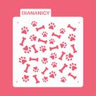 Estêncil Diananicy Nº 232 - Stencil Pata Cachorro Osso para Decoração de Bolos e Doces