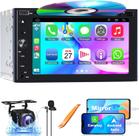 Estéreo automotivo Double DIN com Carplay e Android Auto, rádio de carro Adapter-Universe de 7 polegadas com suporte para leitor de CD/DVD, câmera de backup, Bluetooth e controle de voz, Mirror Link, subwoofer, SWC, subwoofer, AM/FM