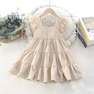 Estilo verão crianças roupas manga voadora cor sólida plissado princesa bolo vestido meninas traje