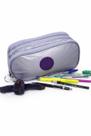 Estojo 3 Divisórias Tipo Kipling Nylon Resistente + Chaveiro - Cores metalizadas