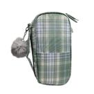 Estojo Box Grande Escolar Xadrez Verde com Pompom Organizador Colorido Fofo Alça Aula Material Estojo Box Grande Escolar Xadrez Verde com Pompom Organizador Colorido Fofo Alça Aula Material