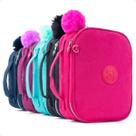 Estojo Box Organizador Escolar Bolsinha De Lápis Com Pompom