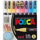 Estojo com 8 Cores Marcador Posca Uni-ball Pc-3m Soft Colors Tons Pastel 60