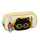 Estojo de lápis de grande capacidade 3D Cat Design Black Composite