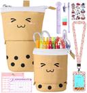 Estojo de lápis LISEVO Cute Boba Stand Up para meninas com conjunto de papelaria