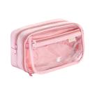 Estojo de lápis transparente de grande capacidade em tecido rosa PVC Estojo de lápis transparente de grande capacidade em tecido rosa PVC