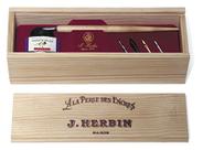 Estojo de Madeira com Cabo Penas e Tinta Para Caligrafia J. Herbin