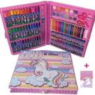 Estojo de pintura canetinhas multi cores Unicórnio, Dinossauro 150 peças